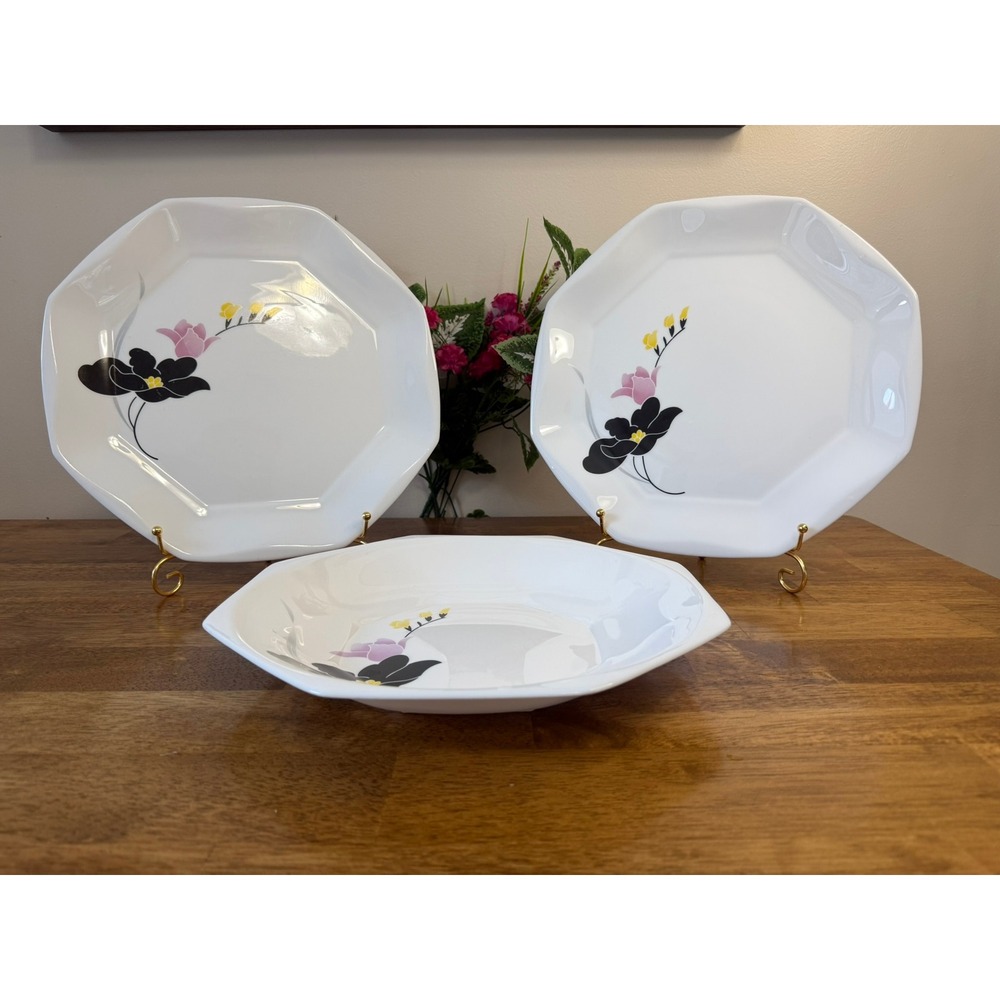 Vintage Arcopal France Anaïs Milk Glass Octagonal‎ Platters Serving Bowl Set